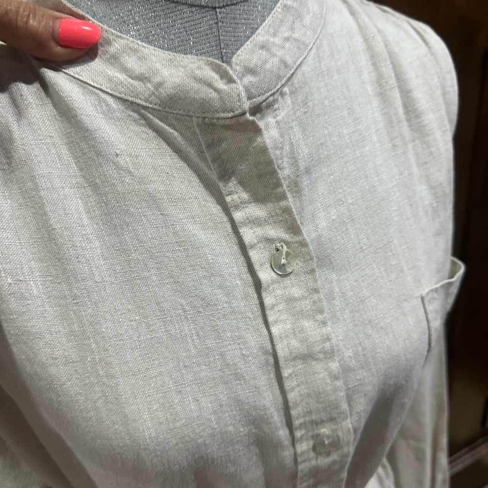 SIZE XL Fifteen Twenty Tan Cream Mandarin Collar Shirt Dress - Picture 5 of 10